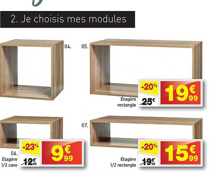 étagère 1-2 case, étagère rectangle, étagère 1-2 rectangle