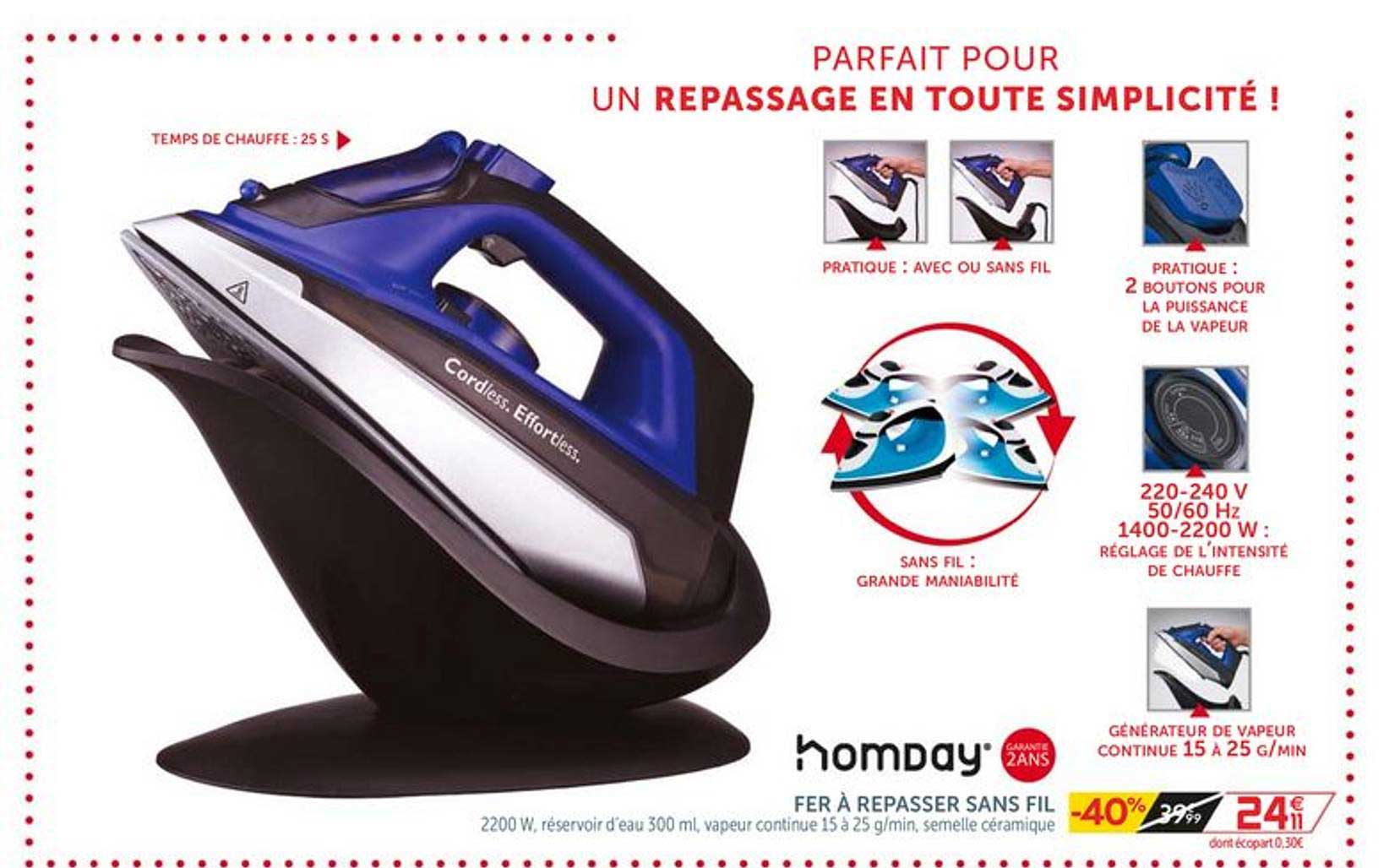 Fer à Repasser Sans Fil Homday