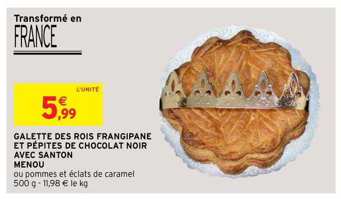 galette des rois frangipane et pépites de chocolat noir avec santon menou