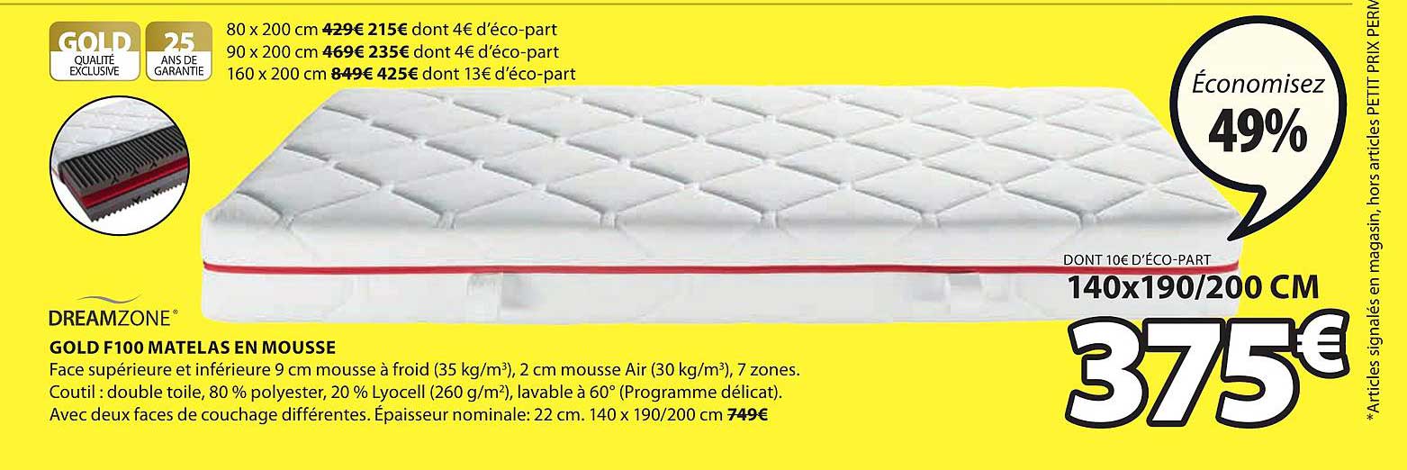 gold f100 matelas en mousse dreamzone