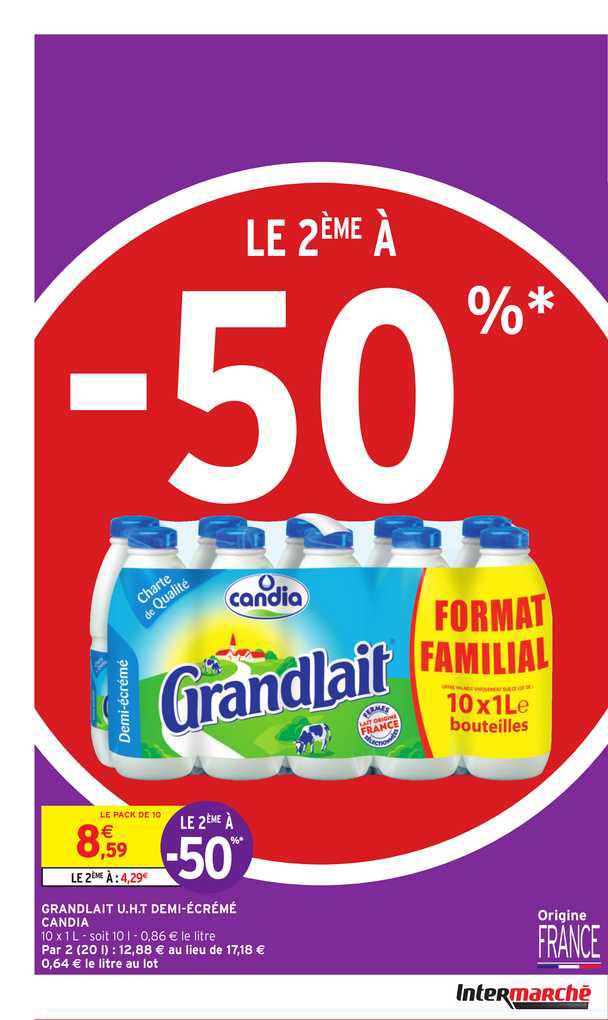 grandlait uht demi-écrémé candia