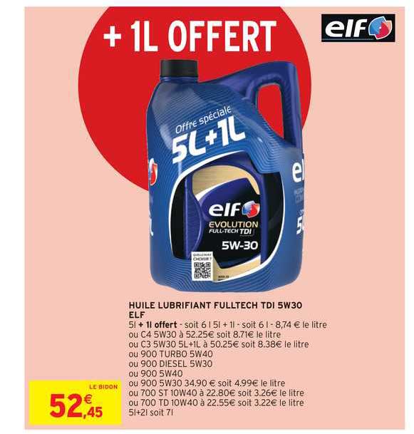 huile lubrifiant fulltech tdi 5w30 elf