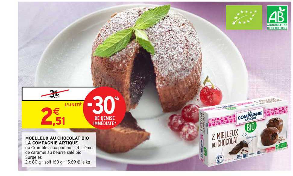 moelleux au chocolat bio la compagnie artique