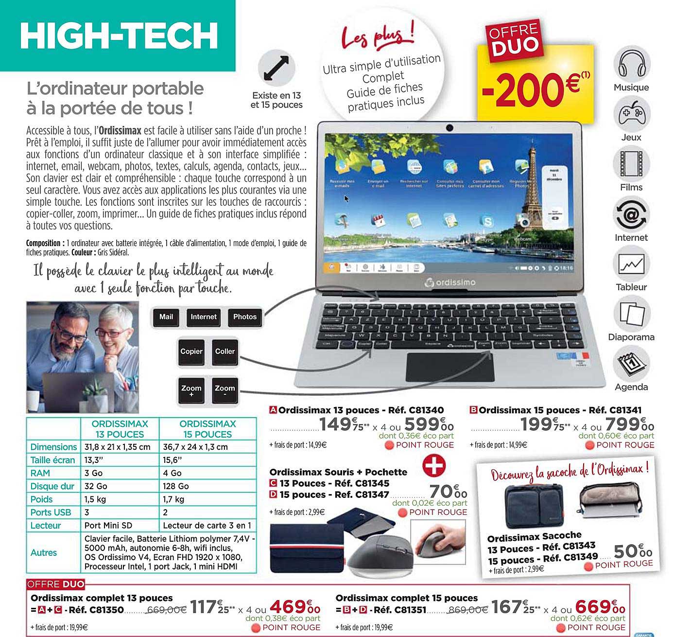 ordissimax 13 pouces, ordissimax 15 pouces, ordissimax souris + pochette