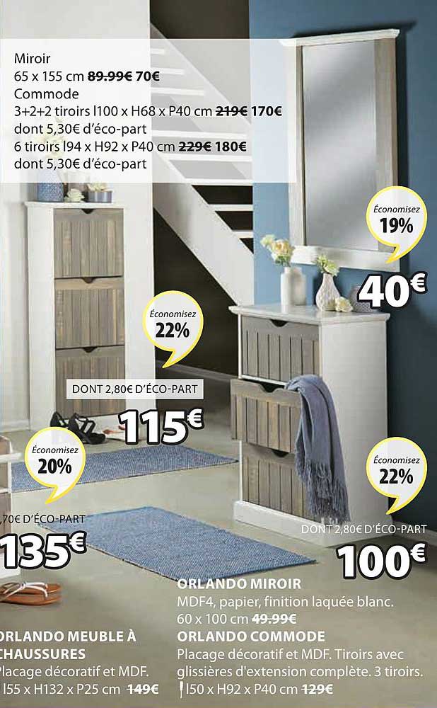 orlando meuble à chaussures, orlando miroir, orlando commode