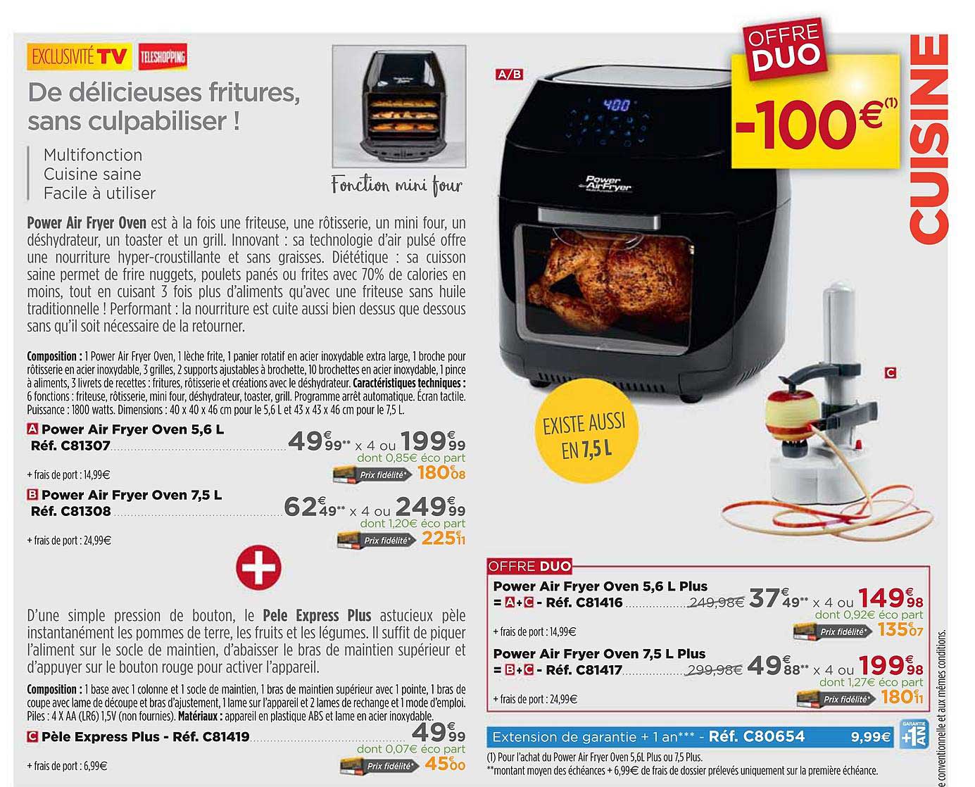 power air fryer oven 5,6 plus, power air fryer oven 7,5 l plus , pèle express plus