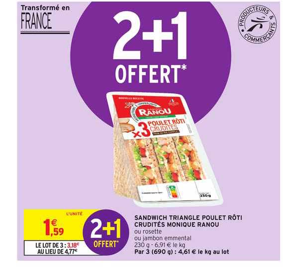 sandwich triangle poulet rôti crudités monique ranou