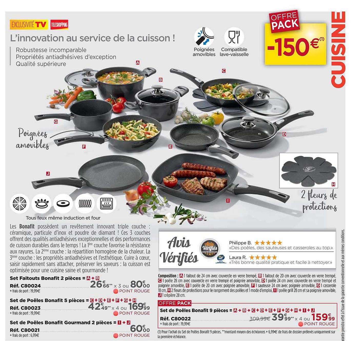 set faitouts bonafit 2 pièces, set de poêles bonafit 5 pièces, set poêles bonafit gourmand 2 pièces , set de poêle 9 pièces