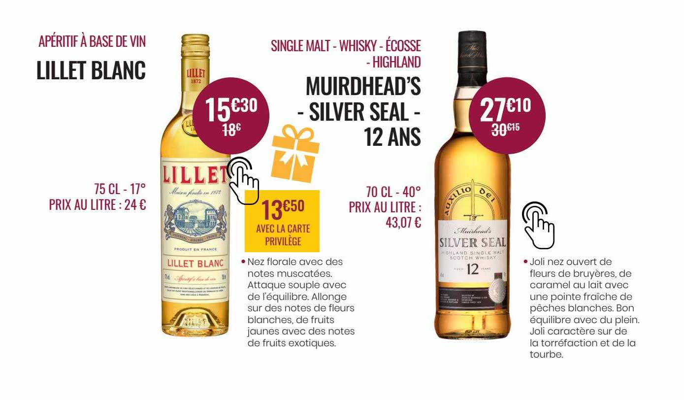 apéritif à base de vin lillet blanc, single malt - whisky - écosse - highland muirdhead's - silver seal - 12 ans