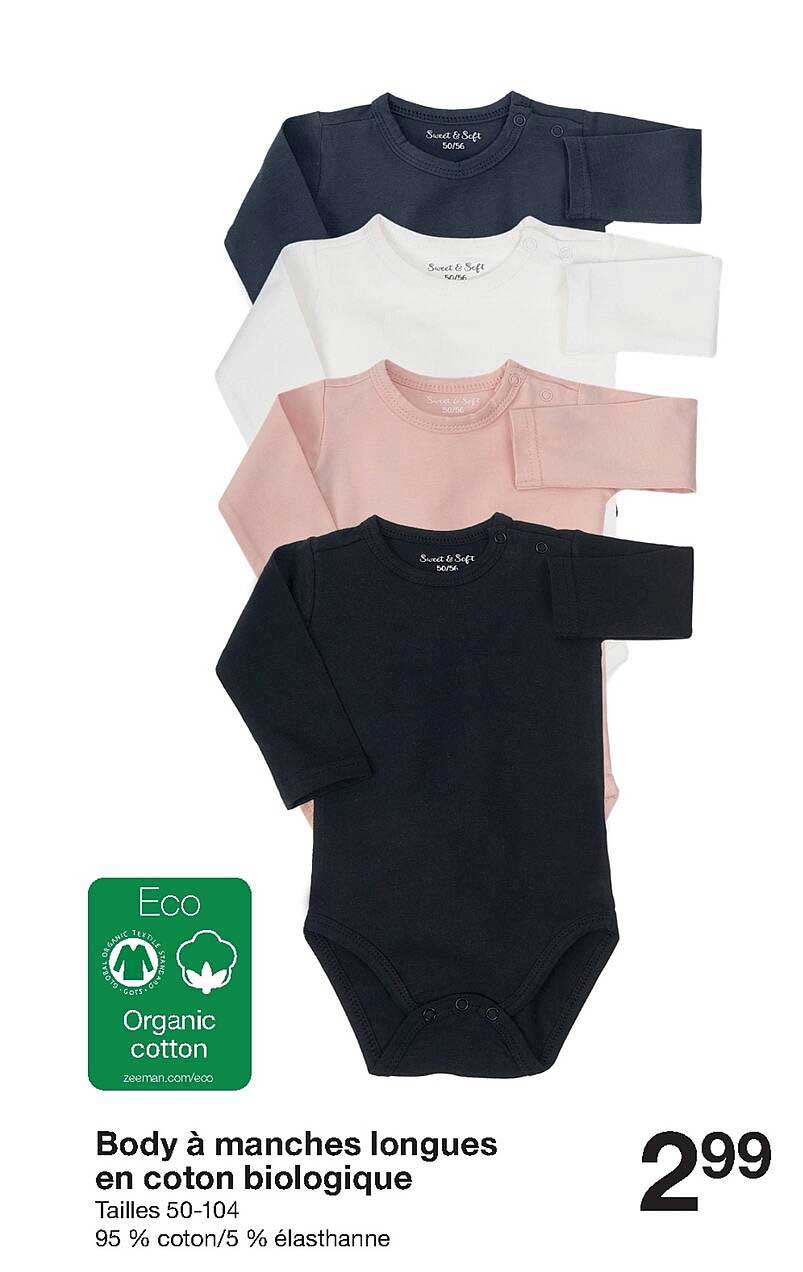 body à manches longues en coton biologique