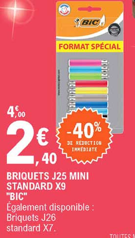 Briquets J25 Mini Standard X9 "bic"
