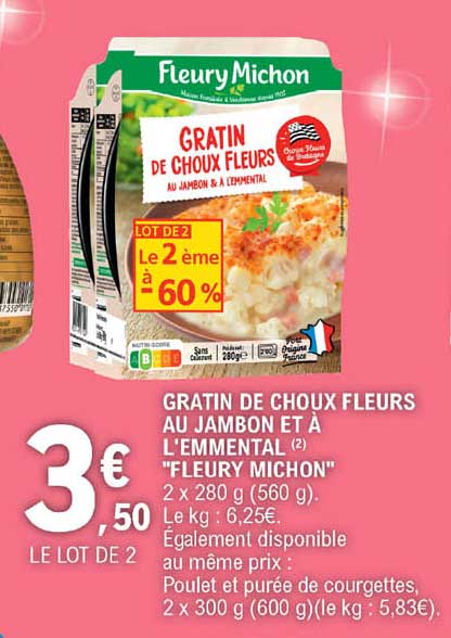 gratin de choux fleurs au jambon et à l'emmental "fleury michon"