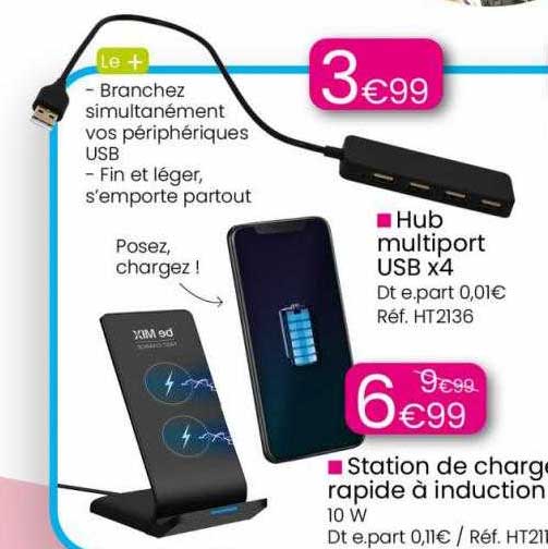 hub multiport usb x4, station de charge rapide à induction