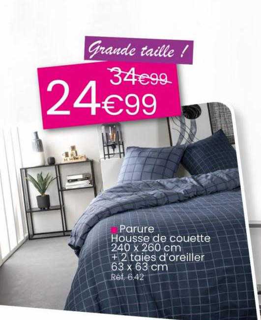parure housse de couette 240 x 260 cm + 2 taies d'oreiller 63 x 63