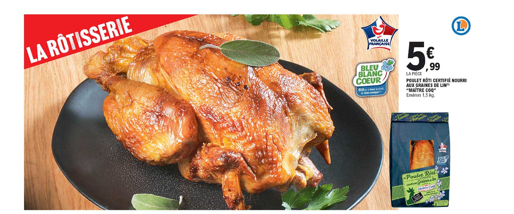 poulet rôti certifié nourri aux graines de lin "maître coq"