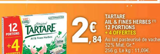 tartare ail & fines herbes 12 portions + 4 offertes