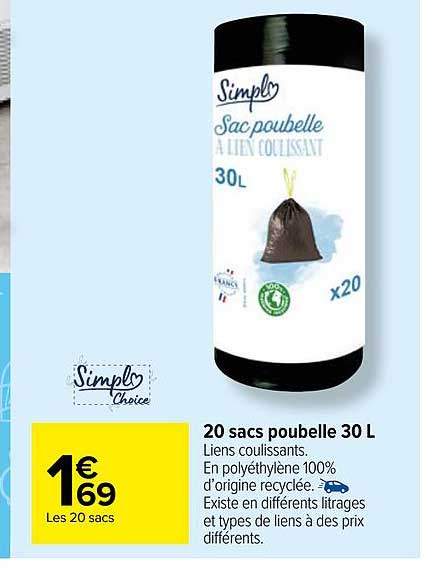 20 sacs poubelle 30 l simpl choice