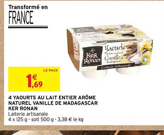 4 yaourts au lait entier arôme naturel vanille de madagascar ker ronan