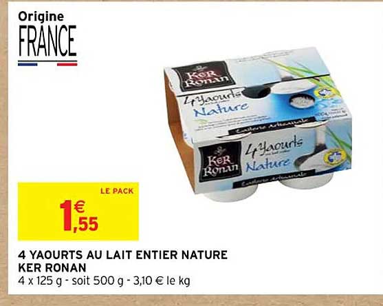 4 yaourts au lait entier nature ker ronan