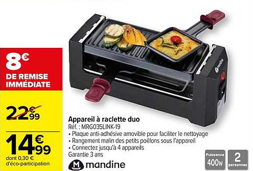 Appareil à Raclette Duo Mandine