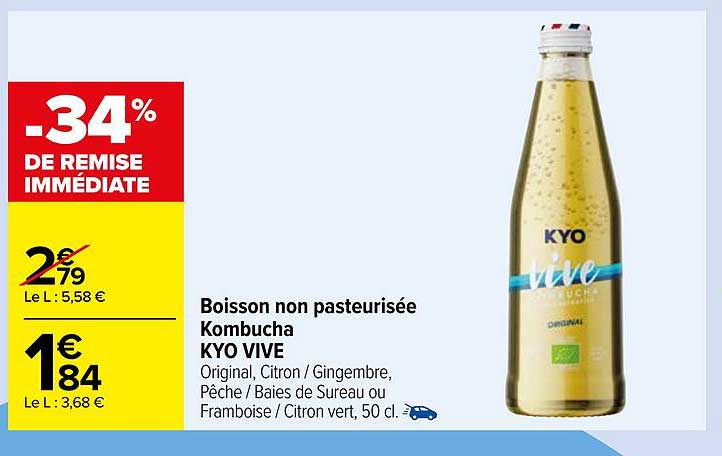 boisson non pasteurisée kombucha kyo vive
