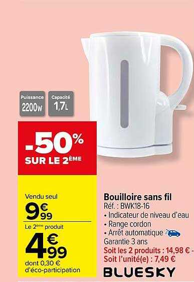 Bouilloire Sans Fil Bluesky