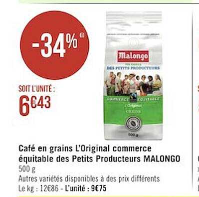 café en grains l'original commerce équitable des petits producteurs malongo