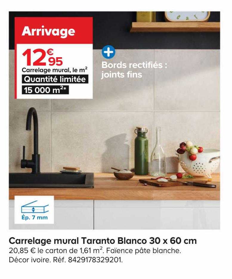 carrelage mural taranto blanco 30 x 60 cm