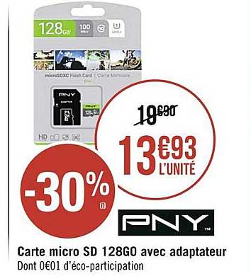 Carte Micro Sd 128go Avec Adaptateur Pny