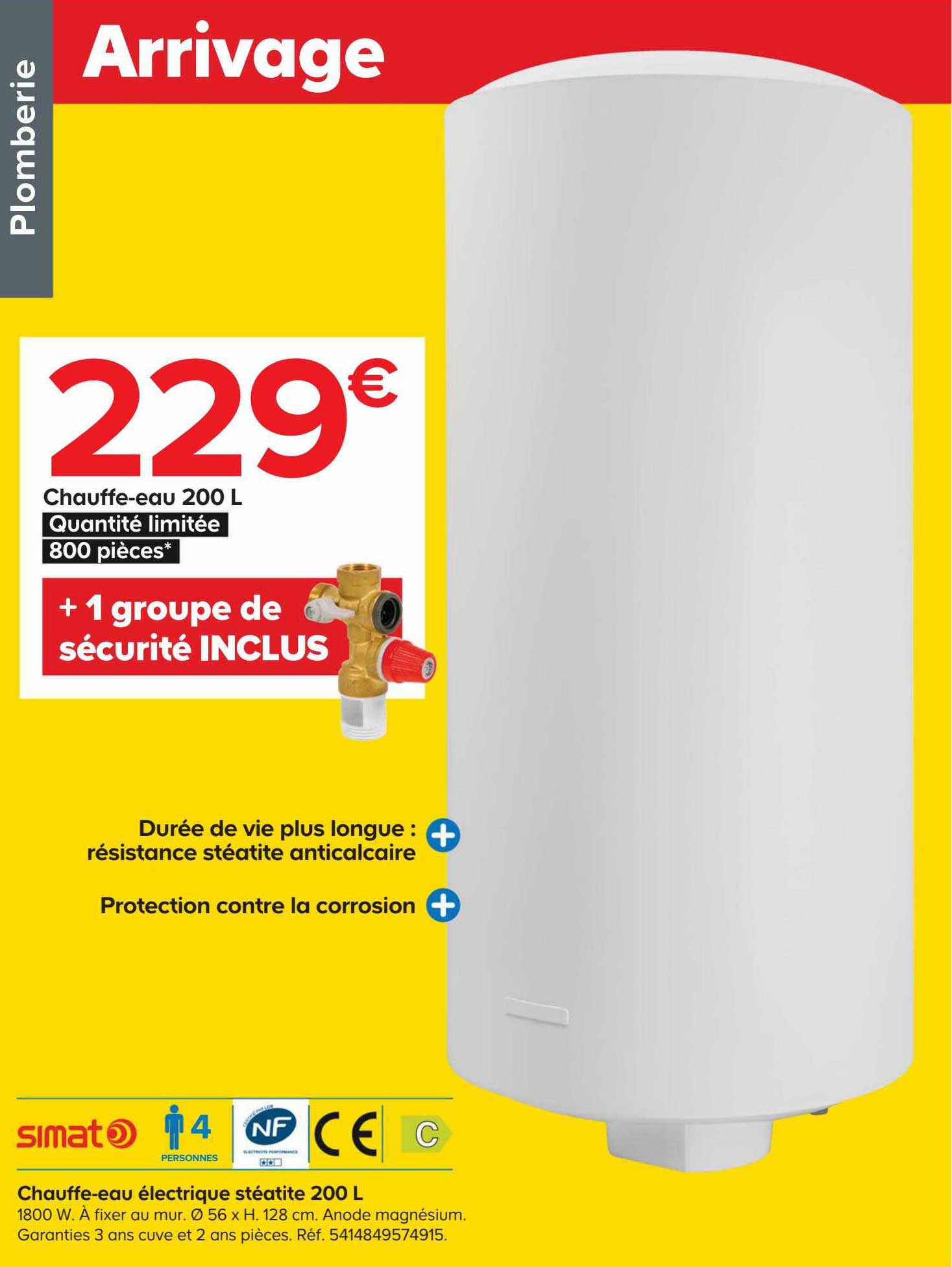 chauffe-eau électrique stéatite 200 l simat