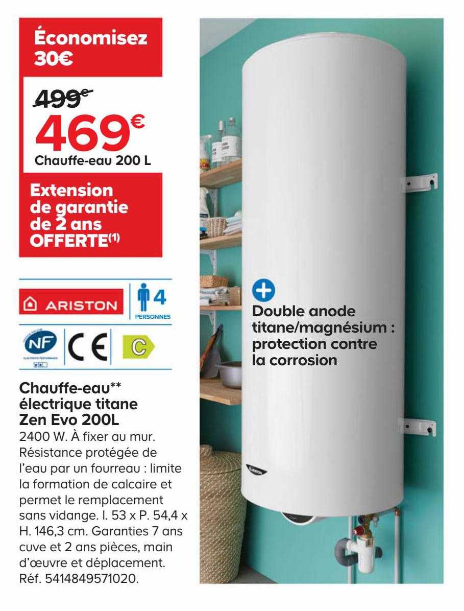 chauffe-eau électrique titane zen evo 200l ariston