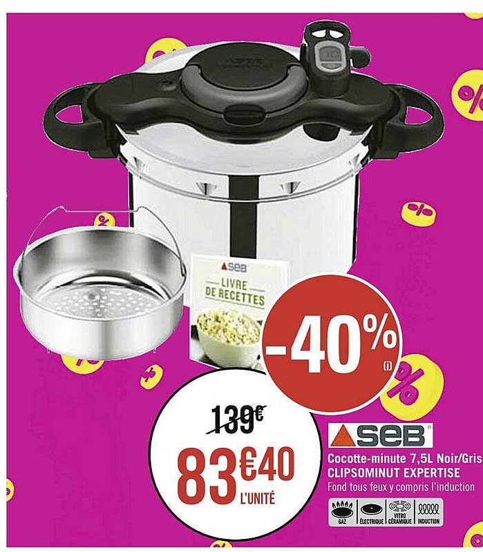 cocotte-minute 7,5 l noir-gris clipsominut expertise seb