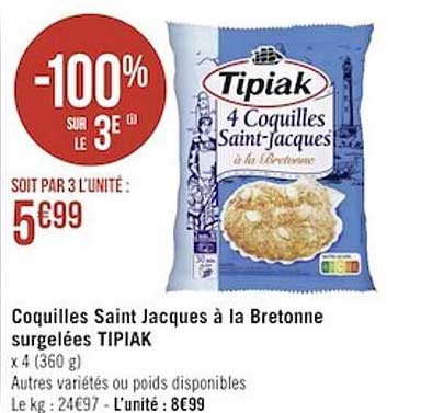 coquilles saint jacques à la bretonne surgelées tipiak