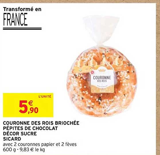 couronne des rois briochée pépites de chocolat décor sucre sicard