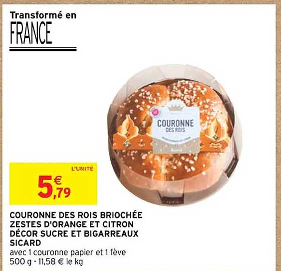 couronne des rois briochée zestes d'orange et citron décor sucre et bigarreaux sicard