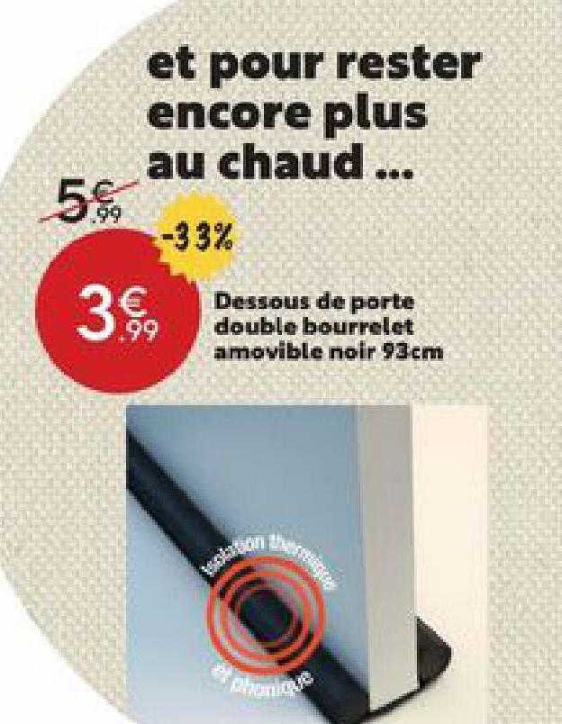 dessous de porte double bourrelet amovible noir 93 cm