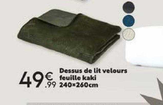 dessus de lit velours feuille kaki 240 x 260 cm