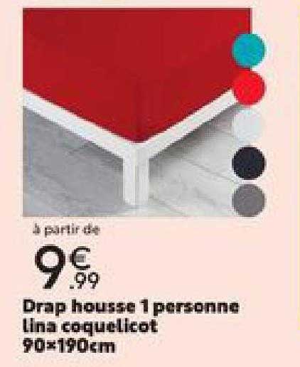 drap housse 1 personne lina coquelicot 90 x 190 cm