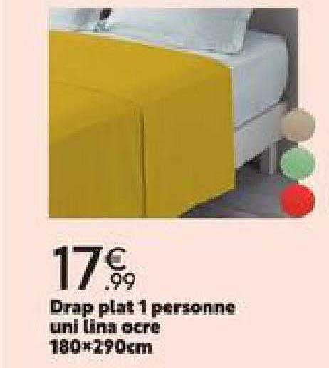 drap plat 1 personne uni lina ocre 180 x 290 cm