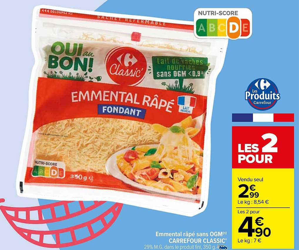 emmental râpé sans ogm carrefour classic'