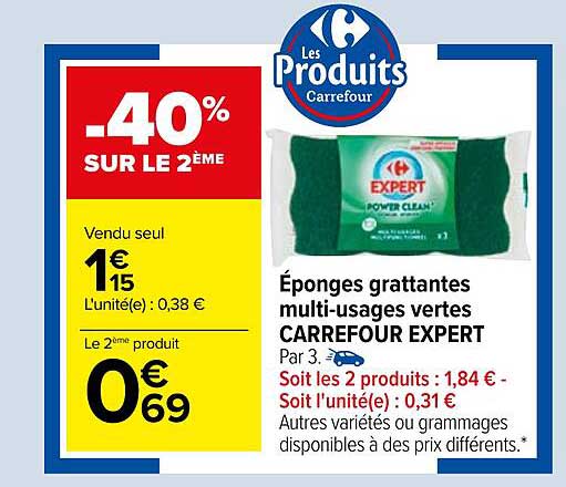 éponges grattantes multi-usages vertes carrefour expert