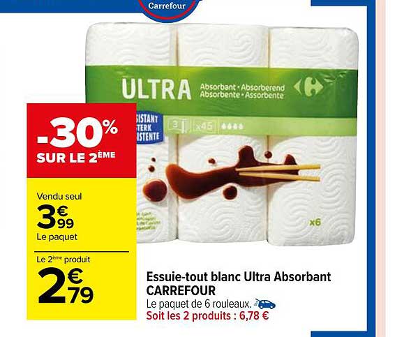 Essuie-tout Blanc Ultra Absorbant Carrefour