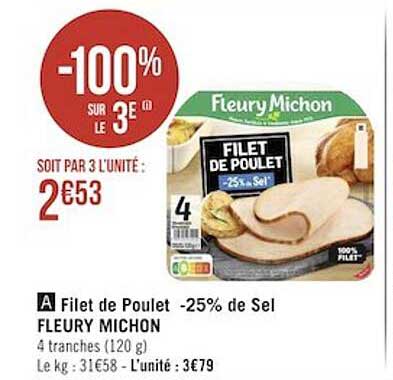 filet de poulet -25% de sel fleury michon