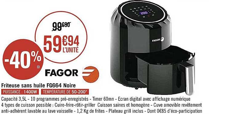 Friteuse Sans Huile Fg664 Noire Fagor