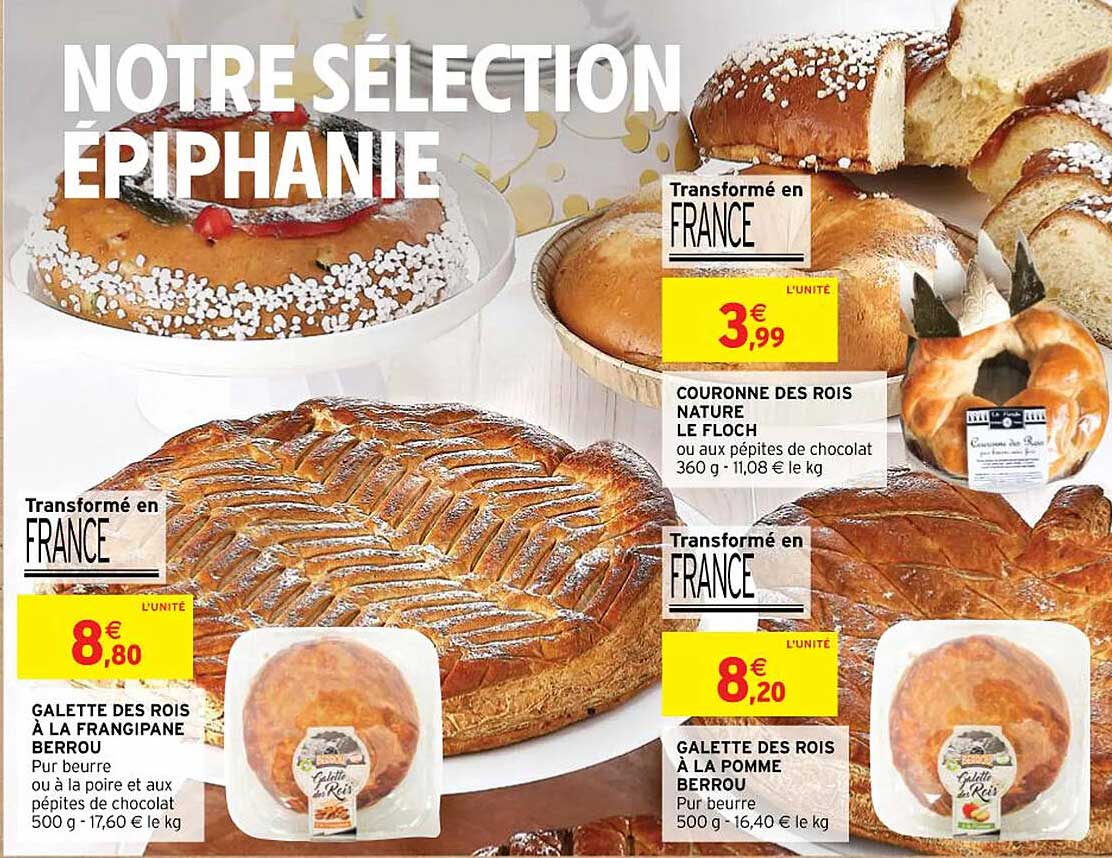 galette des rois à la frangipane berrou, couronne des rois nature le floch, galette des rois à la pomme berrou