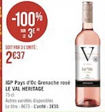 igp pays d'oc grenache rosé le val héritage