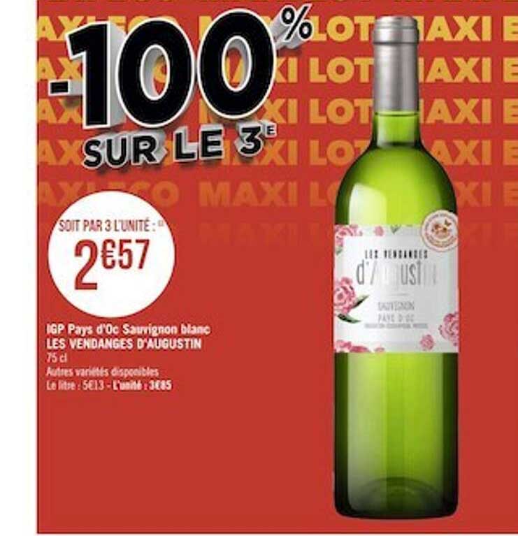 Igp Pays D'oc Sauvignon Blanc Les Vendanges D'augustin