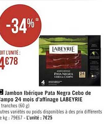 jambon ibérique pata negra cebo de campo 24 mois d'affinage labeyrie
