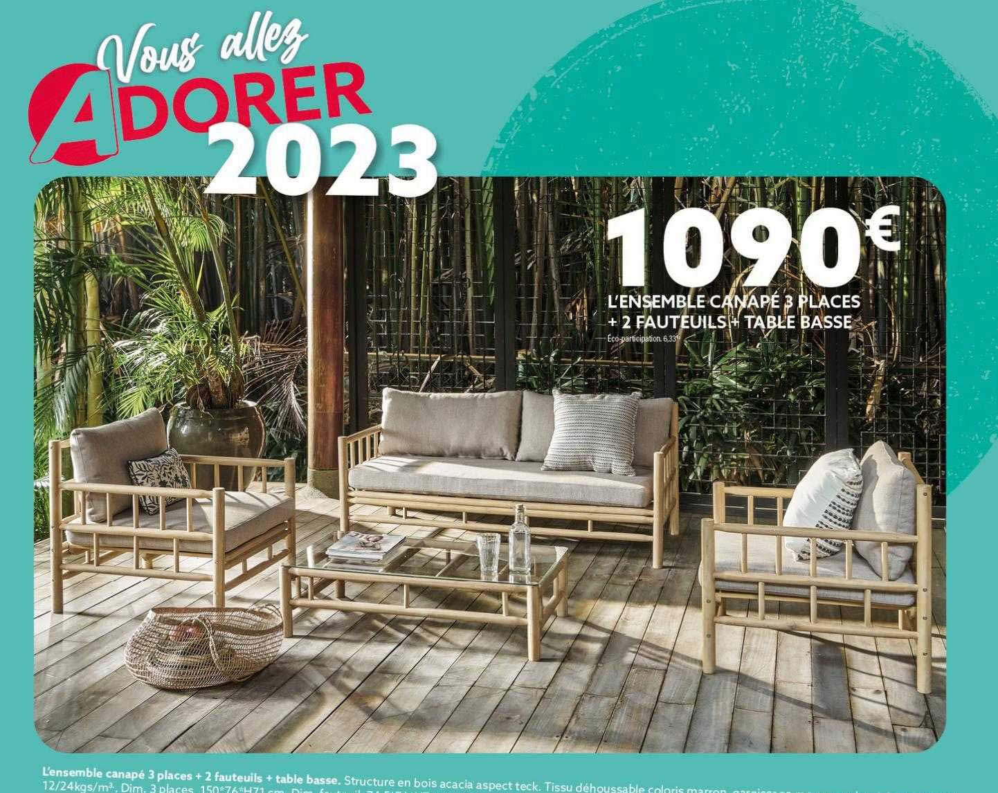 l'ensemble canapé 3 places + 2 fauteuils + table basse