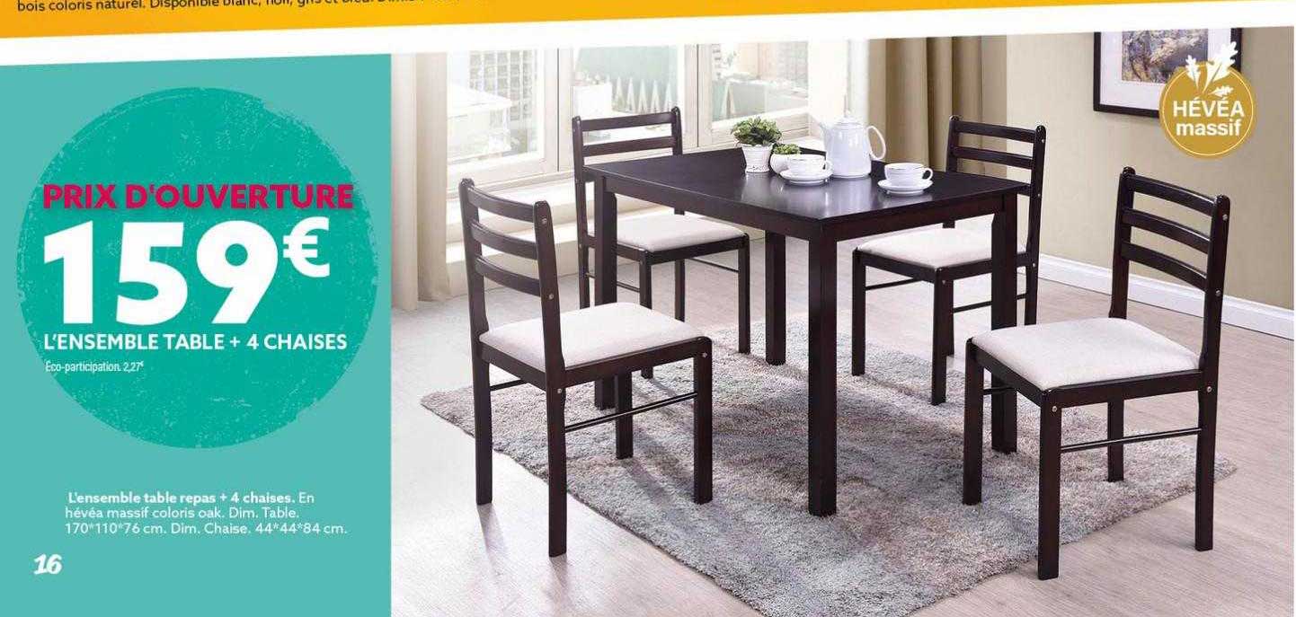 l'ensemble table + 4 chaises